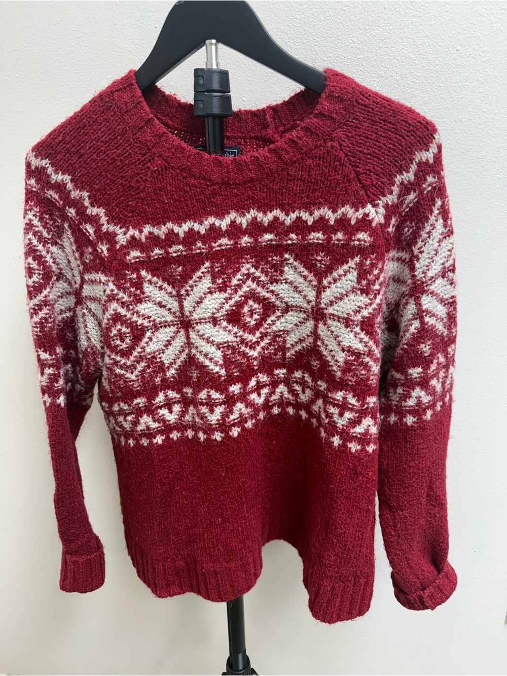 Abercrombie & Fitch Red Fair Isle Crewneck Sweater
